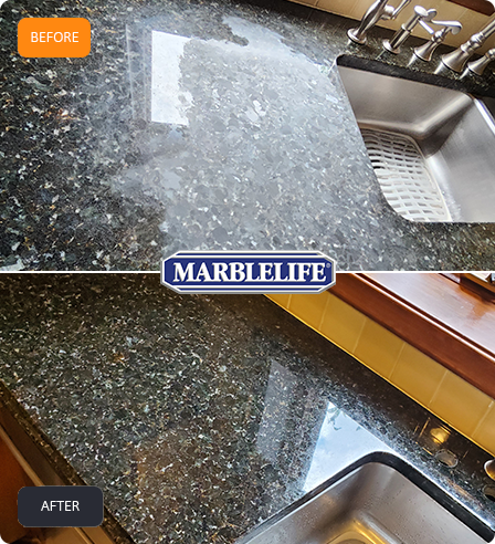 Black Granite Countertop Restoration Before and After.